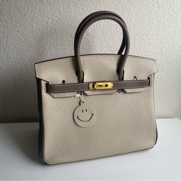 Structured Colorblock Brown Etoupe 30 BK Lock Key Satchel Bag Crossbody C6-1/CT - Picture 5 of 13